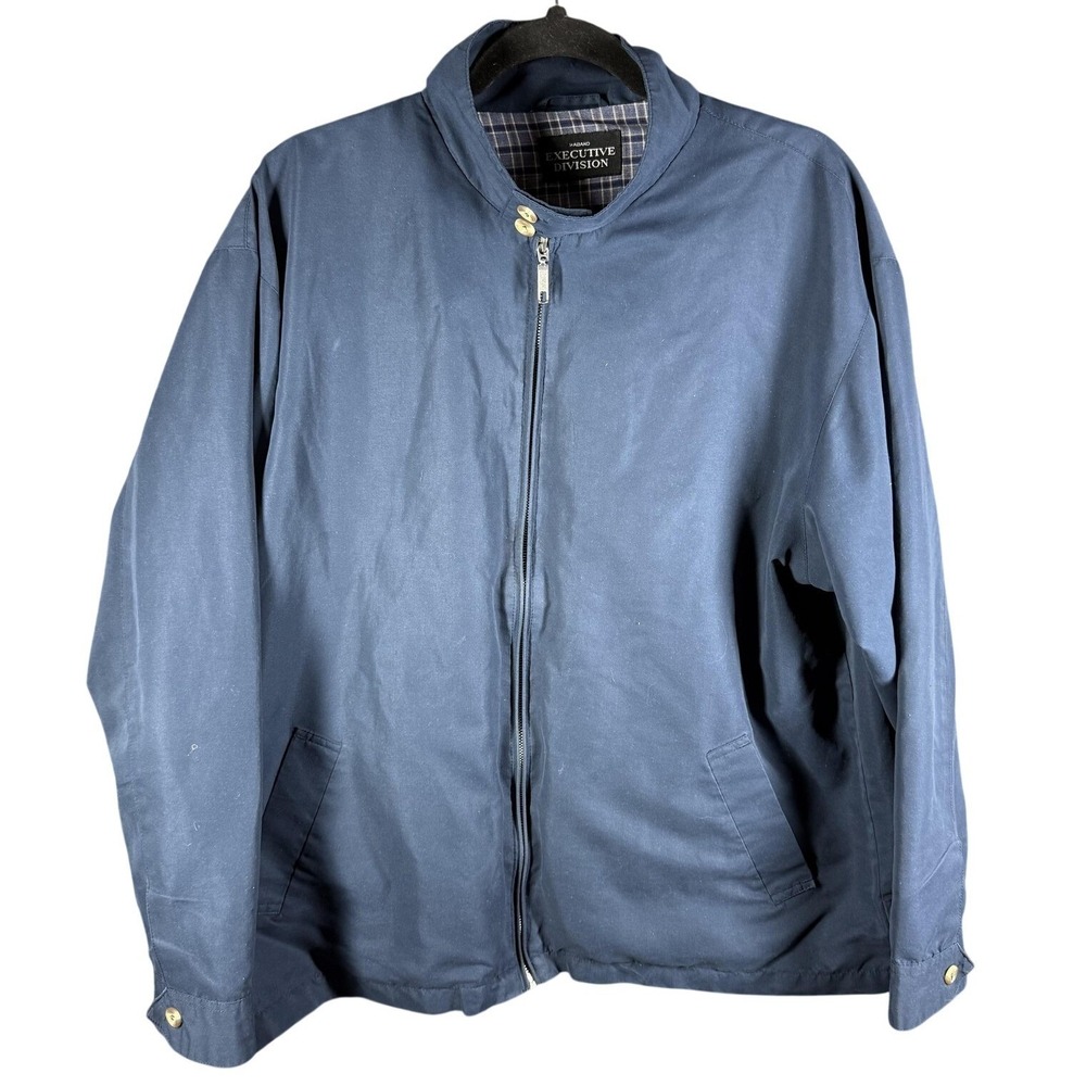 Haband Executive Division Jacket Mens‎ Blue Full Zip Plaid Lined Harrington